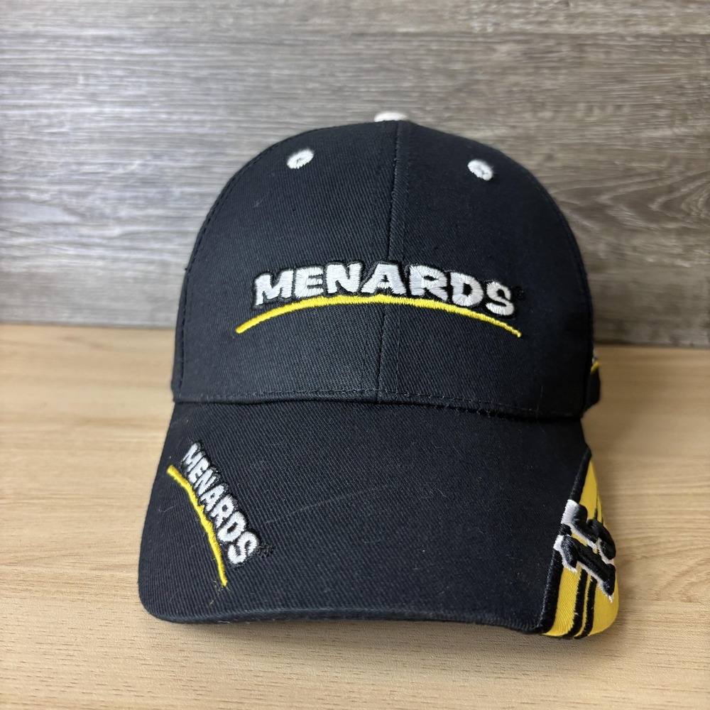 Menards Hat Cap Strap Back Black Yellow 15 Embroidered Racing Promo Mens